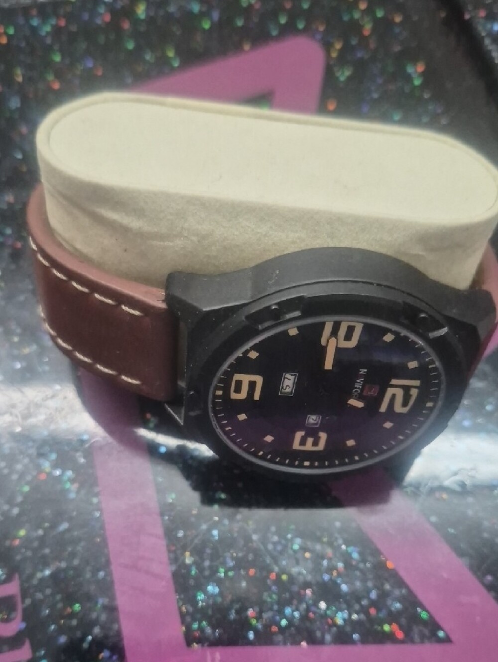 Black Dial Watch with Brown Leather Strap - Picture 4 of 5
